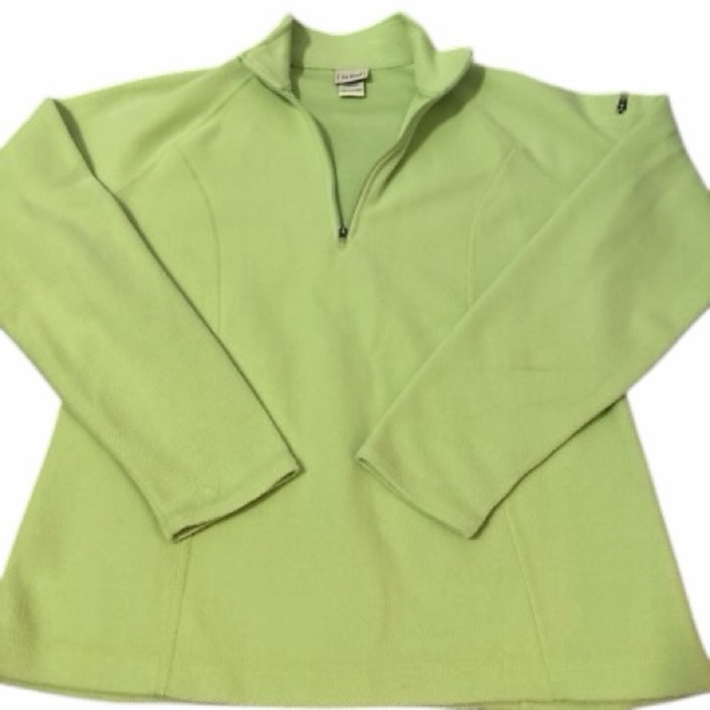 L.L. Bean Lime Green quarter-zip fleece pullover Sweater M Gorpcore Cabincore